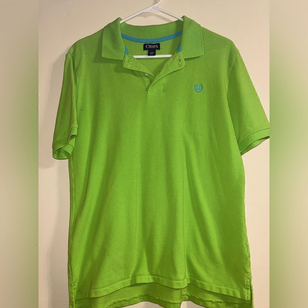 Chaps neon green button up polo size boys xl